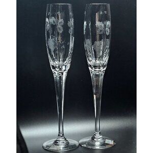 2 Mikasa Bacchus Champagne Flutes 10.7" fine crystal grape vine cut glass elegan